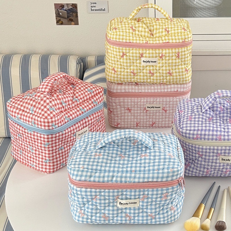 Skincare B Erl - Cute Checkered Bow Makeup Bag Large